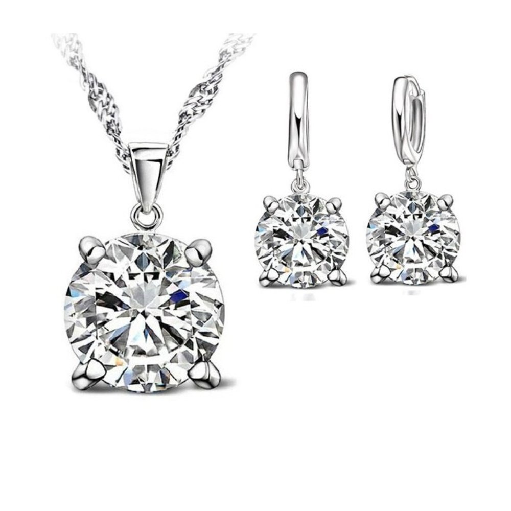 ❤️ NEW 💎 925 Sterling Silver Earrings And Necklace Set Bundle Round Gift